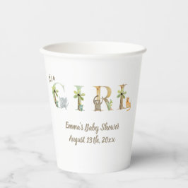 Vasos De Papel Es una chica acuarela Safari Animals Baby Shower