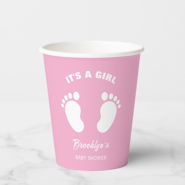 Vasos De Papel Es Una Chica Divertida Baby Shower De Moda Rosa Bl (Anverso)