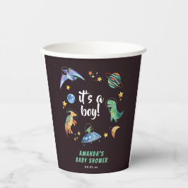 Vasos De Papel Es una fiesta de baby shower de galaxia de dinosau