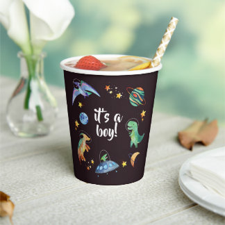 Vasos De Papel Es una fiesta de baby shower de galaxia de dinosau