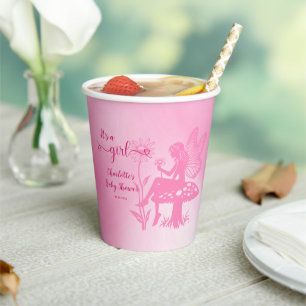Vasos De Papel ¡Es una niña! Hongo hadita y ducha de bebé floral