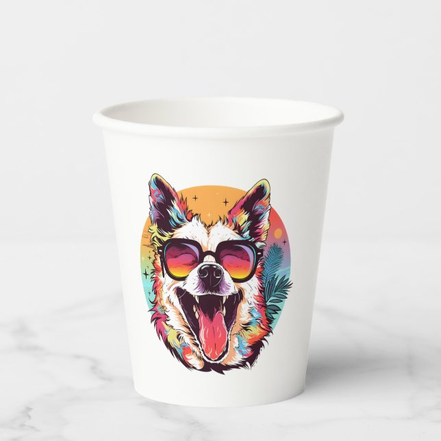 Vasos De Papel escalada de perros de verano en la playa de perros (Anverso)