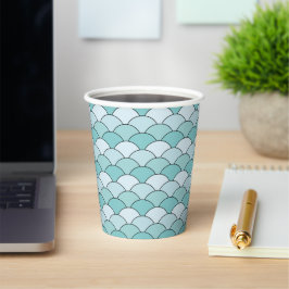 Vasos De Papel Escalas de dragón, abanicos, olas, Seigaiha, Azul