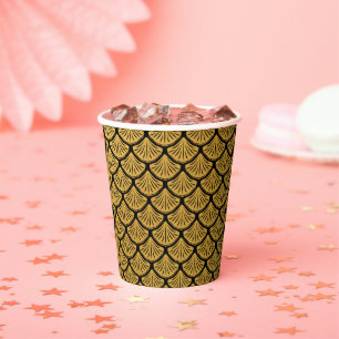 Vasos De Papel Escalas de sirenas Art Deco - Negro y oro