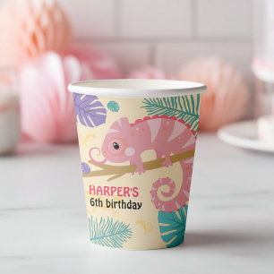 Vasos De Papel Escalas y colas Cumpleaños del Reptil Chica