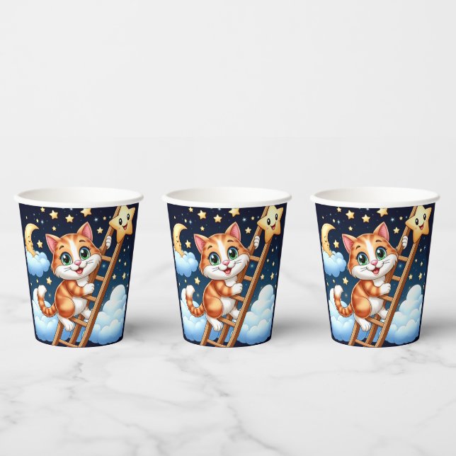 Vasos De Papel Escalera de gatitos a la luna (Multi)