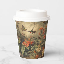 Escena botánica vintage de humingaves y flores