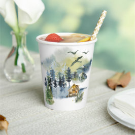 Vasos De Papel Escena de bosque en acuarela 