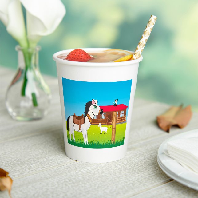 Vasos De Papel Escena de granja personalizado con gato y cabra (Subido por el creador)