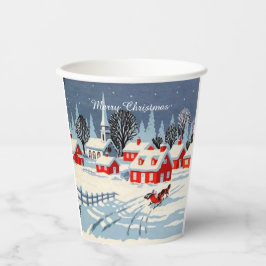 Vasos De Papel Escena de país vintage de Navidad de invierno