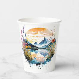 Vasos De Papel Escenario de montaña acuático