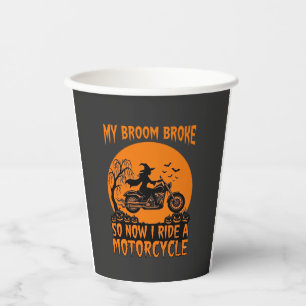 Vasos De Papel Escoba Rompió Bruja De Halloween Motocicleta Murci