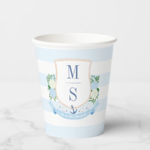 Vasos De Papel Escudo costero preppy azul y blanco Baby Shower