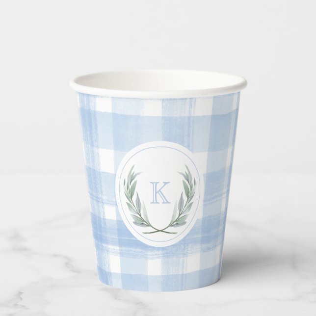 Vasos De Papel Escudo de Blue Gingham Laurel (Reverso )