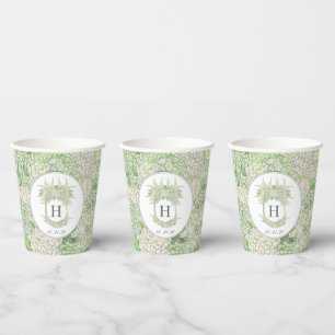 Vasos De Papel Escudo de hidrangea blanca y verde acuarela