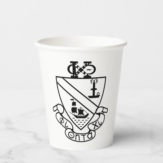 Vasos De Papel Escudo de Phi Chi Theta | B&W (Anverso)