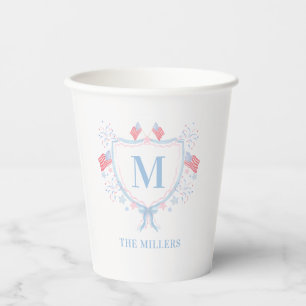 Vasos De Papel Escudo Monograma Rojo, Blanco y Azul 4 de julio