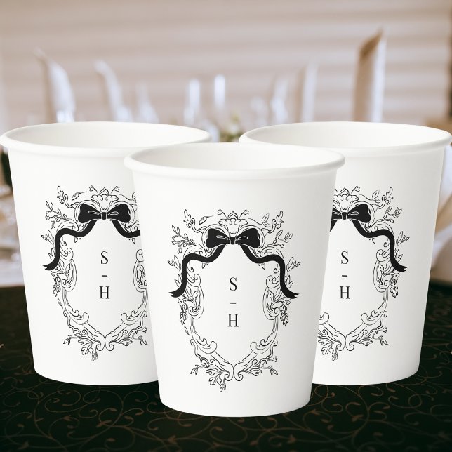 Vasos De Papel Escudo Monograma Vintage Boda francés (Subido por el creador)