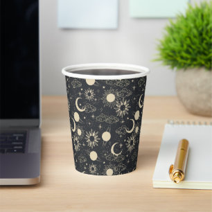 Vasos De Papel espacio celestial sol luna galaxia planeta beige