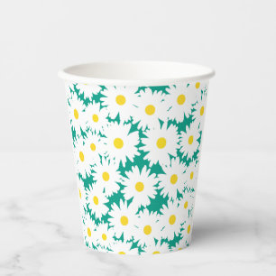 Vasos De Papel Espacio negativo Daisies amarillo blanco sobre ver