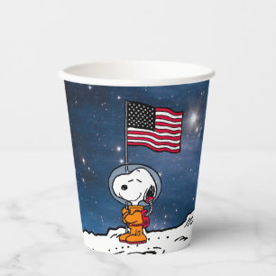 Vasos De Papel ESPACIO   Snoopy Con Astronauta De Bandera