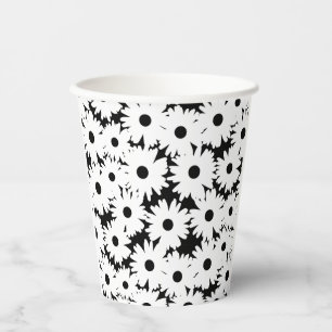 Vasos De Papel Espacios negativos Daisies blancos sobre negro