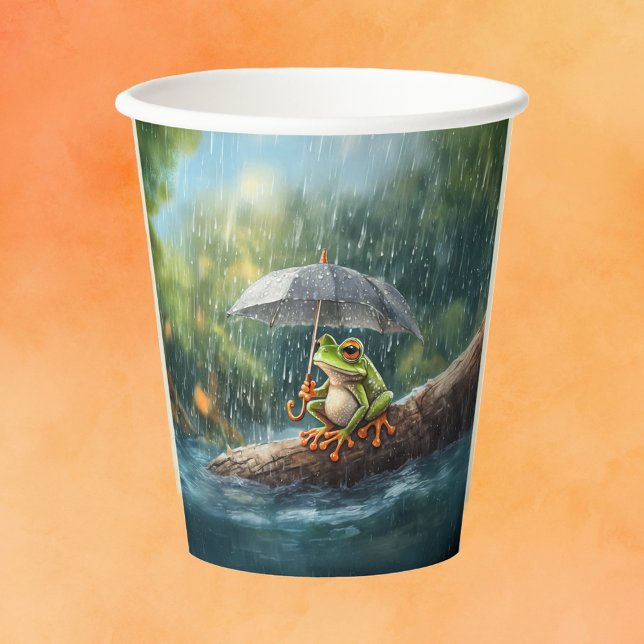 Vasos De Papel Espectacular fiesta de cumpleaños de la rana Cotta (Whimsical woodland cottagecore frog rainy day aesthetic children's birthday party paper cups)