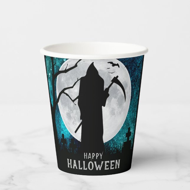 Vasos De Papel Espectacular Grim Reaper Graveyard Halloween (Anverso)