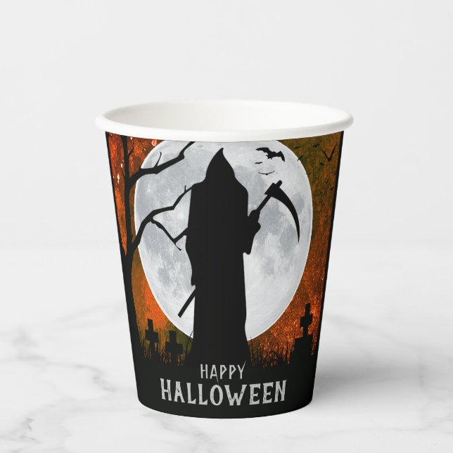 Vasos De Papel Espectacular Grim Reaper Graveyard Halloween (Anverso)