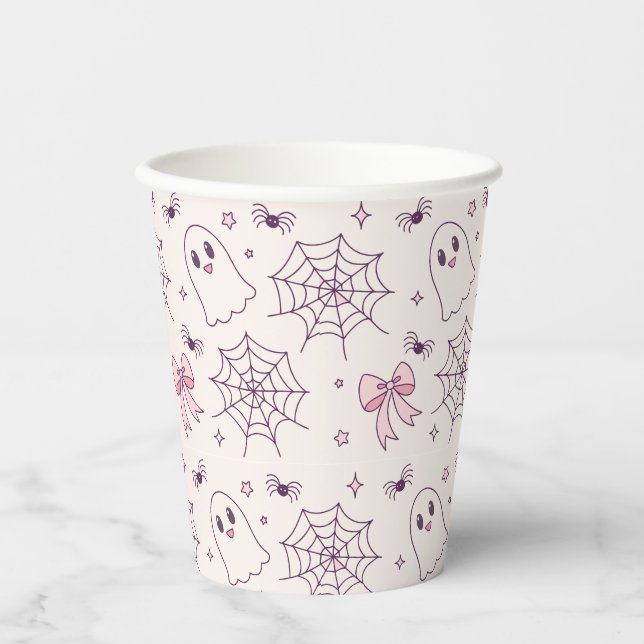 Vasos De Papel Espectador de Halloween y patrón de Spiderweb (Anverso)