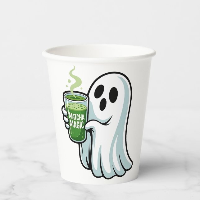 Vasos De Papel Espeluznante Fantasma Bebiendo Matcha (Anverso)