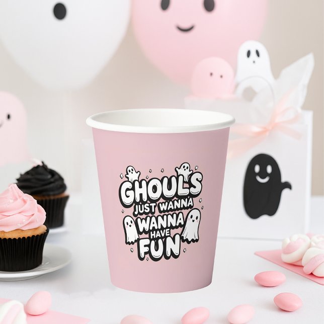 Vasos De Papel Espeluznante Fantasma Halloween Cumpleaños Pink (Subido por el creador)