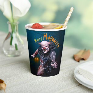 Vasos De Papel Espeluznante Payaso de Halloween en 3D