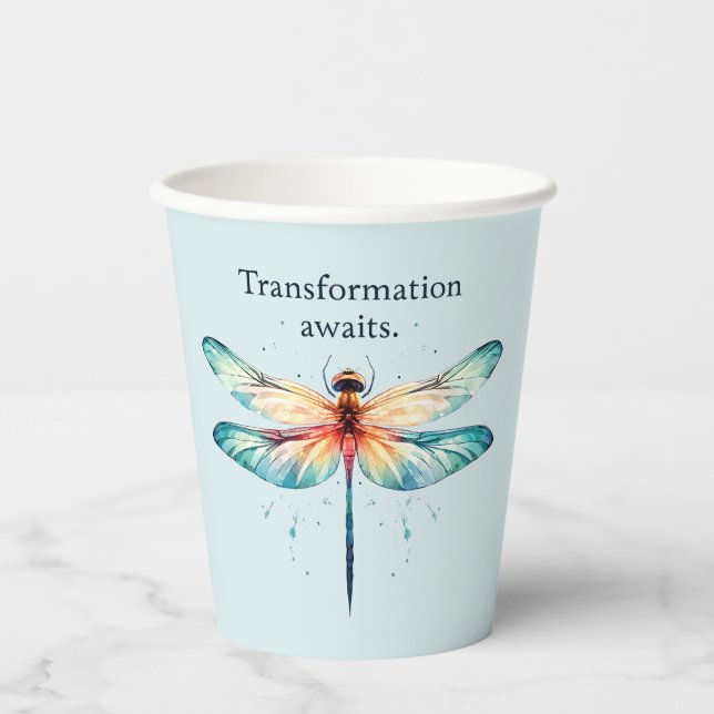 Vasos De Papel Esperas de transformación - Dragonfly colorido (Anverso)