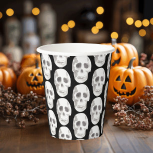 Vasos De Papel Espinoso patrón blanco y negro Feliz Halloween