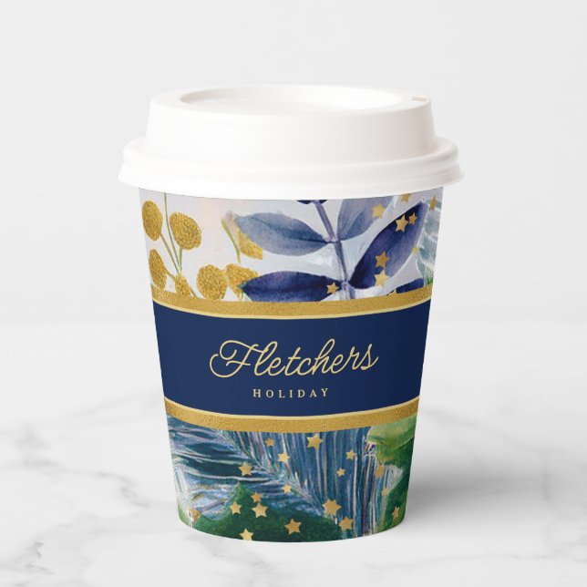Vasos De Papel Espuma de oro y azul de festividad (Anverso)