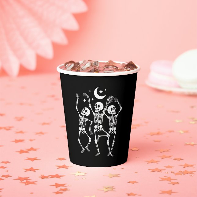 Vasos De Papel Esqueleto Bailarín Feliz Halloween Otoño Cráneo  (in situ)