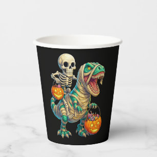 Vasos De Papel Esqueleto Caprichoso Montando T-Rex Momia Hallowee