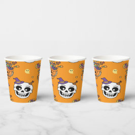 Vasos De Papel Esqueleto Divertido y Dulces para Halloween