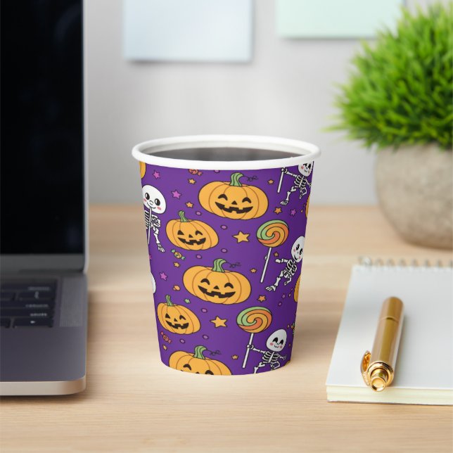 Vasos De Papel Esqueleto Lindo Diversión Para Halloween (in situ)