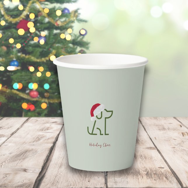 Vasos De Papel Esquema de perro verde con sombrero de Santa (Throwing a holiday party? Matching cups, napkins, and  plates are perfect a perfectly festive!!)