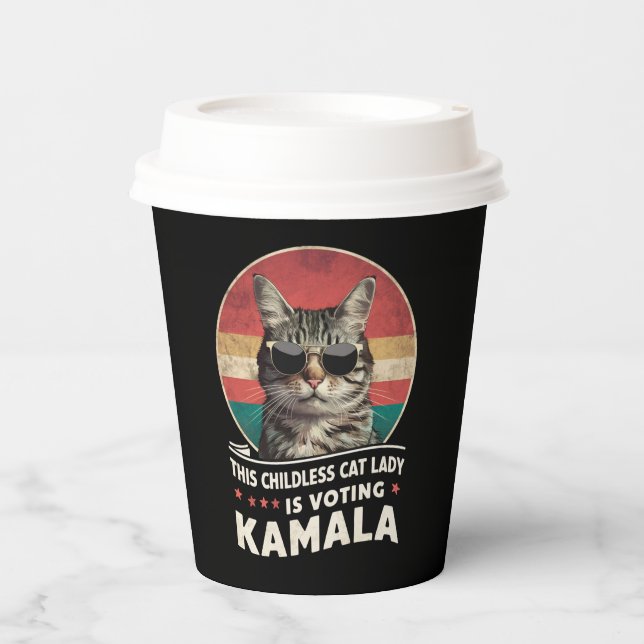 Vasos De Papel Esta dama de gato sin hijos está votando a Kamala (Anverso)