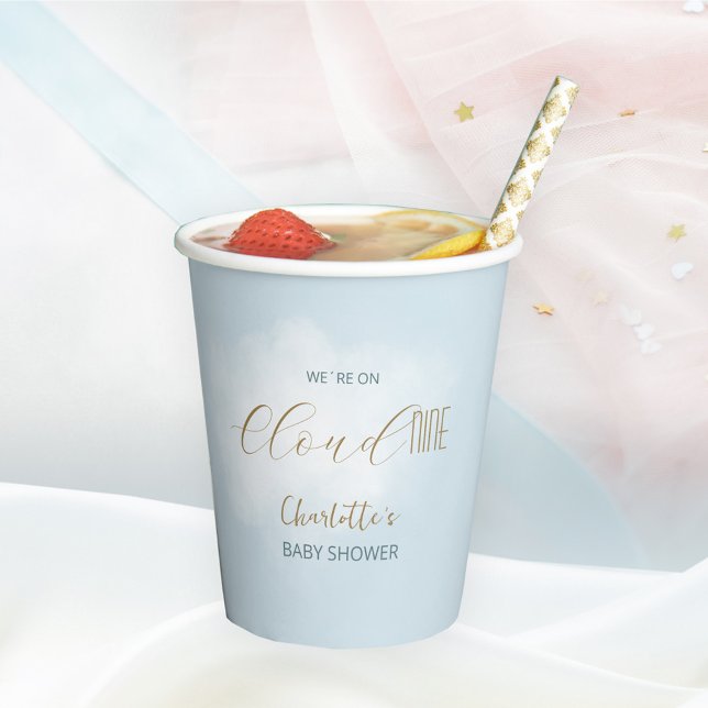 Vasos De Papel Estamos en Cloud 9 Elegant Script Dreamy Baby Show (We´re on Cloud 9 Elegant Script Dreamy Baby Shower Paper Cups ©Susanne Sachers - Sunny Mind 🌞)