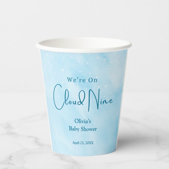 Vasos De Papel Estamos en Cloud Nine Boy Baby Shower (Anverso)