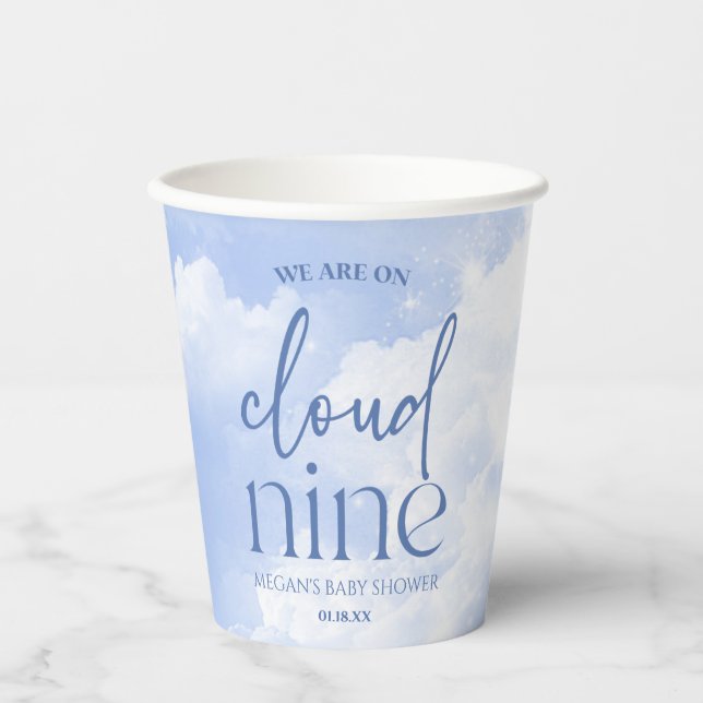 Vasos De Papel Estamos En Cloud Nueve Blue Baby Shower (Anverso)