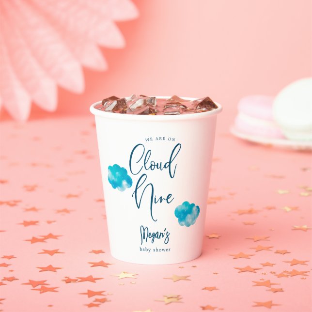Vasos De Papel Estamos En Cloud Nueve Boy Baby Shower (in situ)
