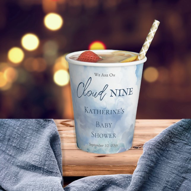Vasos De Papel Estamos En El Nueve Baby Shower De Blue Boy ("We Are On Cloud Nine"  Blue Boy Baby Shower Paper Cups)