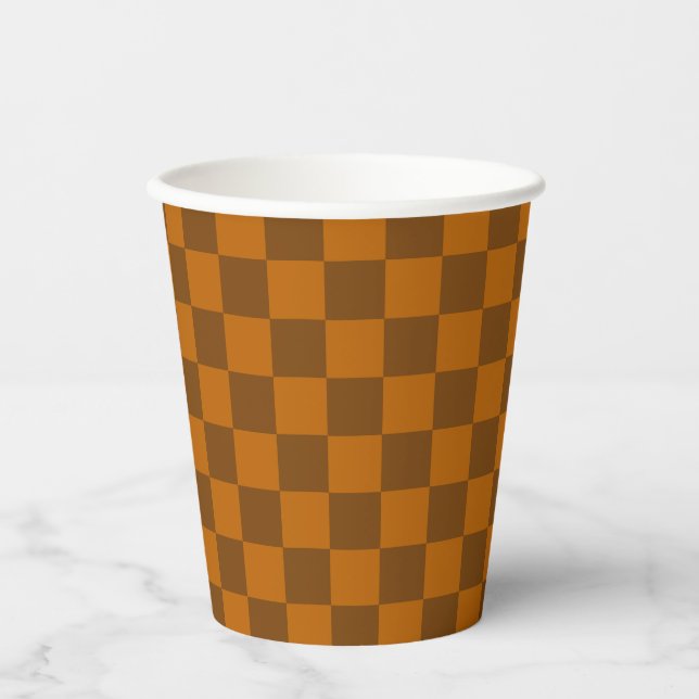 Vasos De Papel Estampado de bloque a cuadros beige marrón (Anverso)
