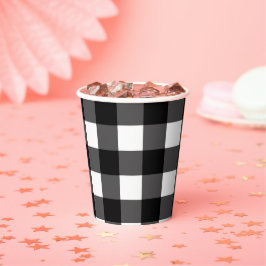 Vasos De Papel Estampado de cuadros de gingham de búfalo en blanc