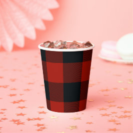 Vasos De Papel Estampado de cuadros gingham negro y rojo de Búfal